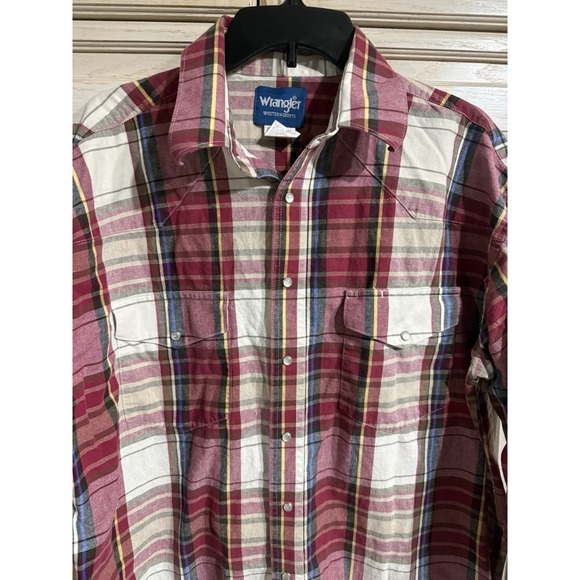 Wrangler Other - Wrangler Mens Western Pearl Snap Shirt XL Red Plaid Cowboy Rodeo Cotton